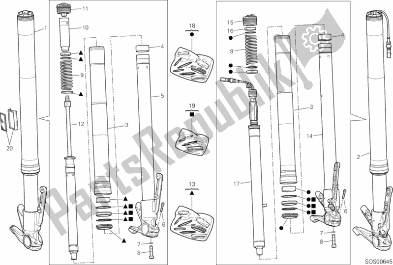 Tutte le parti per il Forcella Anteriore del Ducati Multistrada 1200 S Thailand 2016